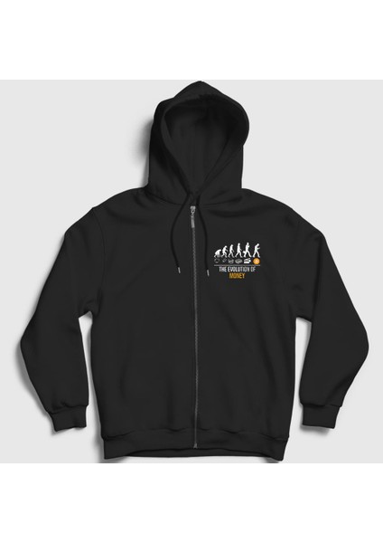 Siyah Evolution Of Money Bitcoin Fermuarlı Kapüşonlu Sweatshirt