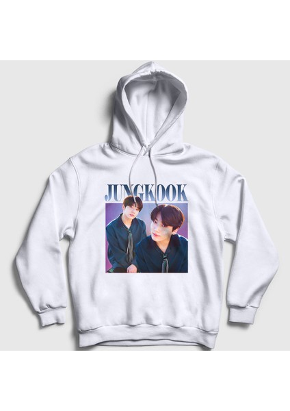 Unisex Beyaz Poster K Pop Jungkook Bts Kapüşonlu Sweatshirt