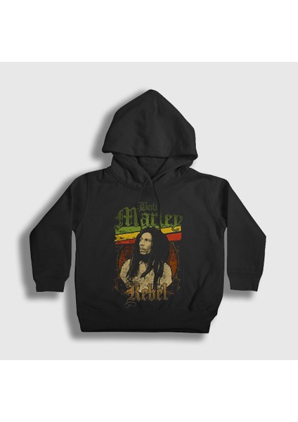Unisex Çocuk Siyah Rebel Bob Marley Kapüşonlu Sweatshirt
