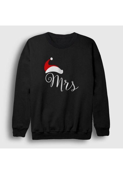 Unisex Siyah Mrs Yeni Yıl Yılbaşı Sweatshirt