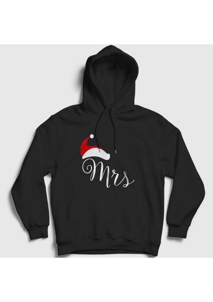 Unisex Siyah Mrs Yeni Yıl Yılbaşı Kapüşonlu Sweatshirt