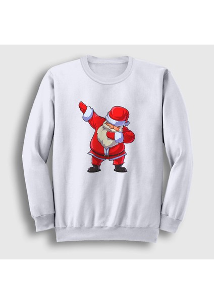 Unisex Beyaz Dabbing Noel Baba Santa Claus Yılbaşı Sweatshirt