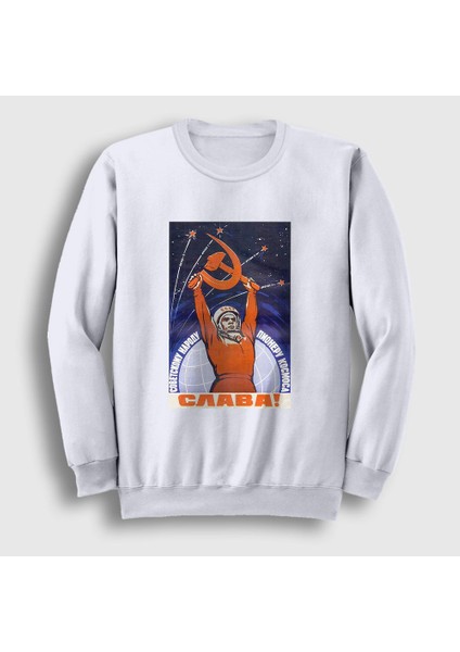 Unisex Beyaz Slava CCCP Sovyetler Birliği Sweatshirt