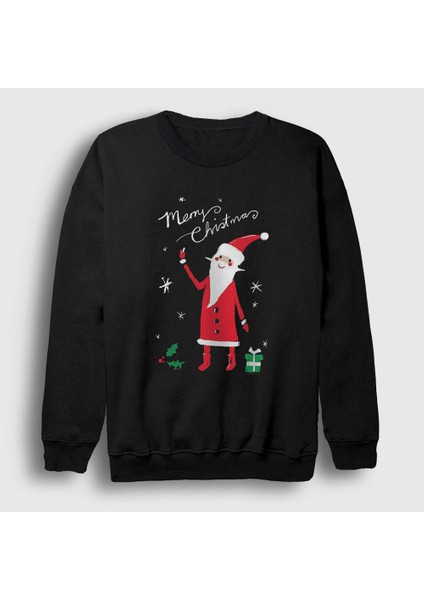 Unisex Siyah Noel Baba V2 Santa Claus Yılbaşı Sweatshirt