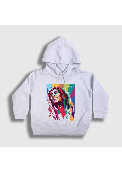 Unisex Çocuk Beyaz Colors Bob Marley Kapüşonlu Sweatshirt