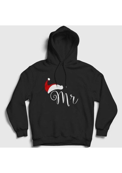 Unisex Siyah Mr Yeni Yıl Yılbaşı Kapüşonlu Sweatshirt