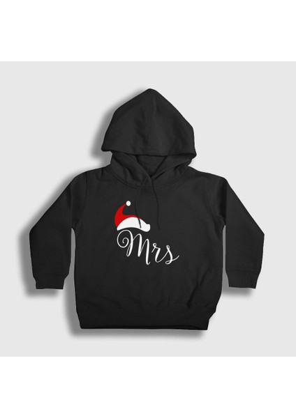 Unisex Çocuk Siyah Mrs Yeni Yıl Yılbaşı Kapüşonlu Sweatshirt