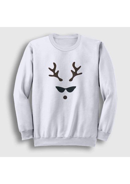 Unisex Beyaz Female Deer Yılbaşı Sweatshirt