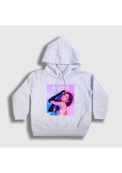 Unisex Çocuk Beyaz Jennie Blackpink Kapüşonlu Sweatshirt