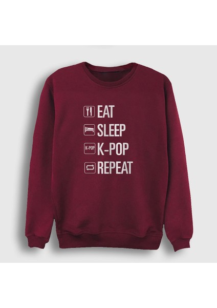 Unisex Bordo Eat Sleep Repeat K-Pop Sweatshirt