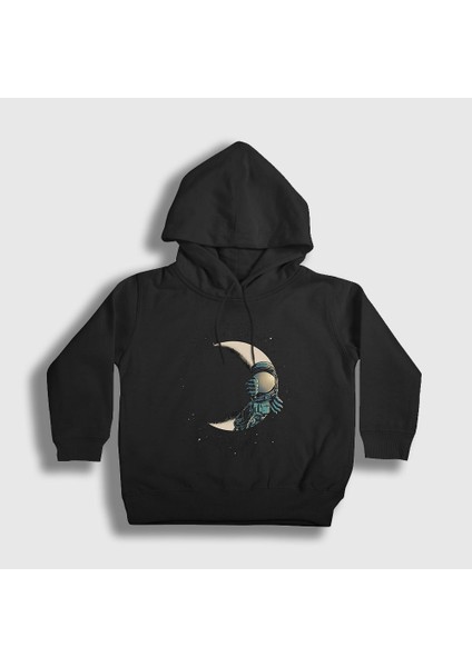 Unisex Çocuk Siyah Hide And Seek Astronaut Space Astronot Uzay Kapüşonlu Sweatshirt