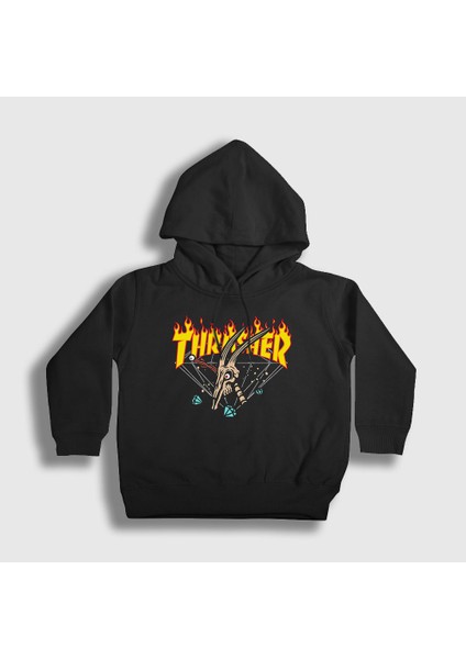 Unisex Çocuk Siyah Skull Thrasher Kapüşonlu Sweatshirt