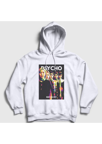 Unisex Beyaz Psycho K-Pop Red Velvet Kapüşonlu Sweatshirt