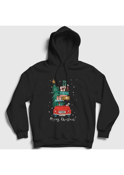 Unisex Siyah Hediyeler Yılbaşı Kapüşonlu Sweatshirt