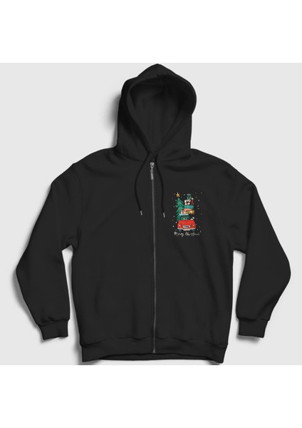 Unisex Siyah Hediyeler Yılbaşı Fermuarlı Kapüşonlu Sweatshirt