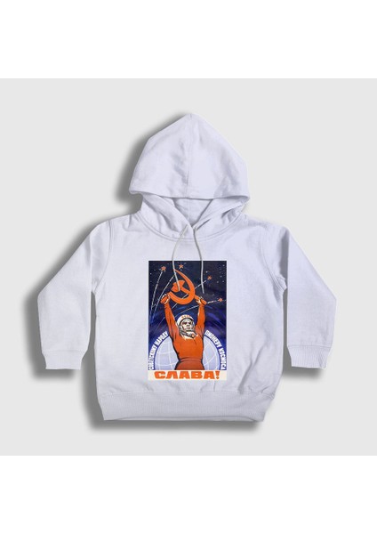 Unisex Çocuk Beyaz Slava CCCP Sovyetler Birliği Kapüşonlu Sweatshirt