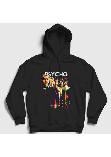 Unisex Siyah Psycho K-Pop Red Velvet Kapüşonlu Sweatshirt
