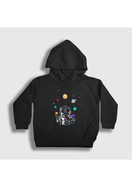 Unisex Çocuk Siyah More Space Astronaut Space Astronot Uzay Kapüşonlu Sweatshirt
