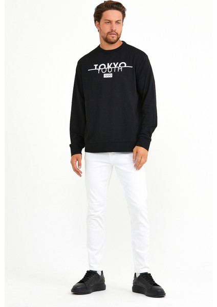 Süperlife Bisiklet Yaka Tokyo Basklıl Sweat SPR22SW134