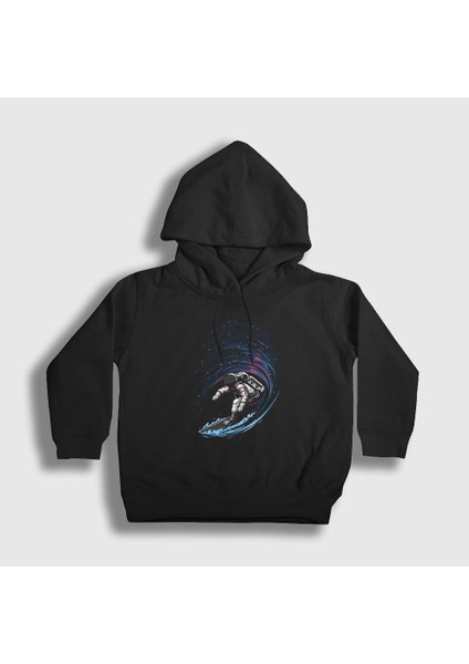 Unisex Çocuk Siyah Surfer Astronaut Space Astronot Uzay Kapüşonlu Sweatshirt