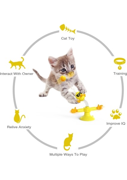 Thn-06 Vantuzlu Hareketli Kedi Oyuncağı - Sarı (Yurt Dışından)