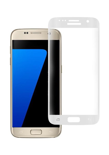 Samsung Galaxy S7 (G930) Kavisli 3D Cam Ekran Koruyucu Beyaz