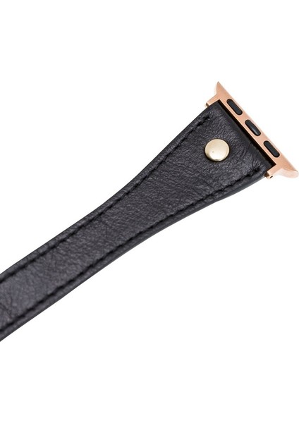 Apple Watch Uyumlu Deri Kordon 42-44MM Slim Çift Tur Gold Trok Rst1 Siyah fırsatları