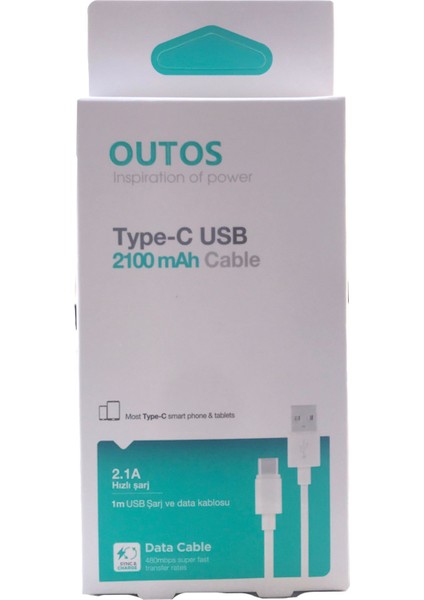 Type-C Girişli 2100MAH 1 Metre USB Şarj Cihazı Kablo
