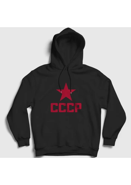 Unisex Siyah Red CCCP Sovyetler Birliği Kapüşonlu Sweatshirt