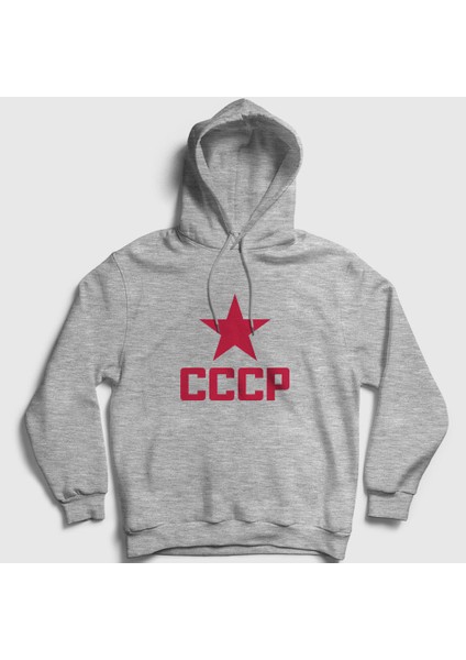 Unisex Gri Red CCCP Sovyetler Birliği Kapüşonlu Sweatshirt