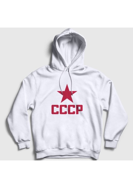Unisex Beyaz Red CCCP Sovyetler Birliği Kapüşonlu Sweatshirt