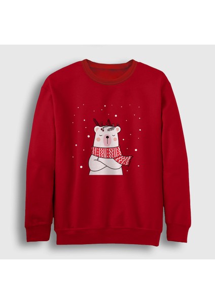 Unisex Kırmızı Polar Bear Kutup Ayısı Yılbaşı Sweatshirt