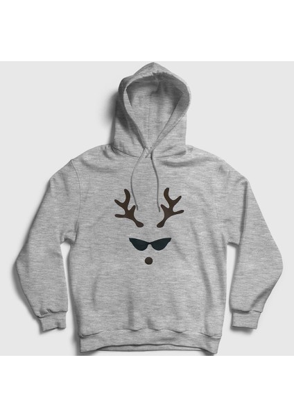 Unisex Gri Female Deer Yılbaşı Kapüşonlu Sweatshirt