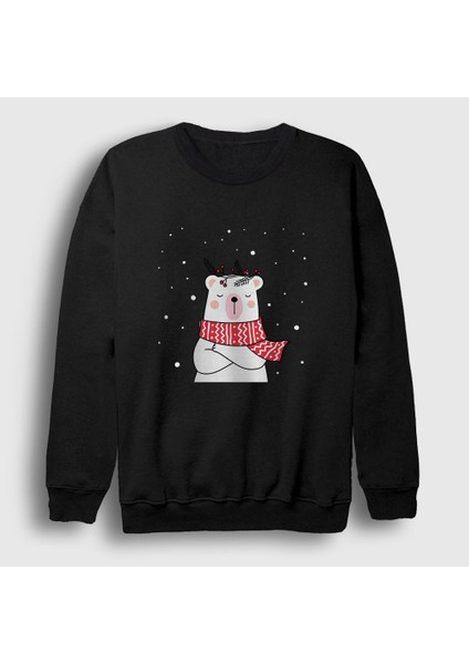 Unisex Siyah Polar Bear Kutup Ayısı Yılbaşı Sweatshirt