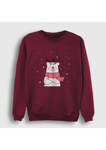 Unisex Bordo Polar Bear Kutup Ayısı Yılbaşı Sweatshirt