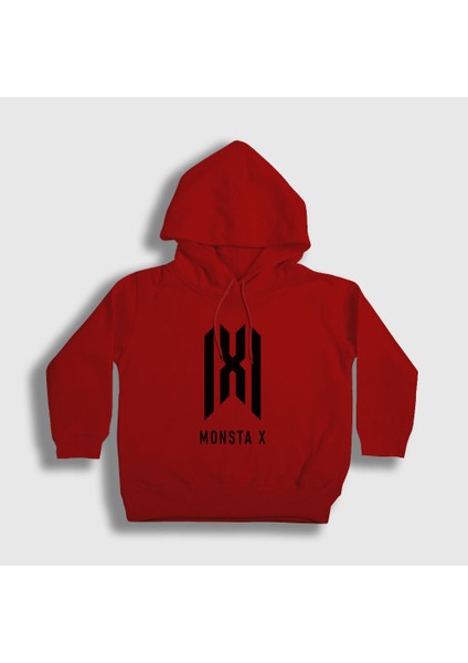 Unisex Çocuk Kırmızı Logo K-Pop Monsta X Kapüşonlu Sweatshirt