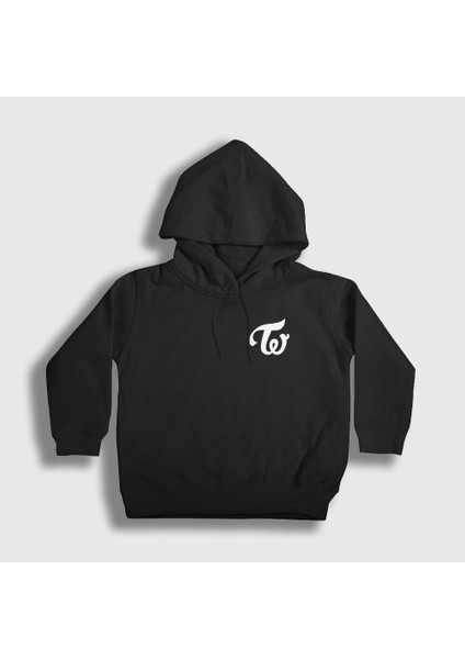 Unisex Çocuk Siyah Logo K-Pop Twice Kapüşonlu Sweatshirt