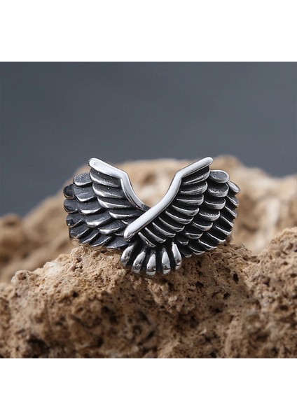 TS001459 316 L Gothic Cross Angel Wings Çelik Erkek Yüzük