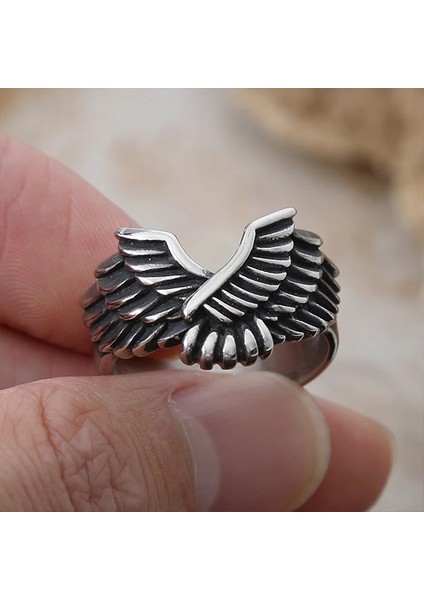 TS001459 316 L Gothic Cross Angel Wings Çelik Erkek Yüzük