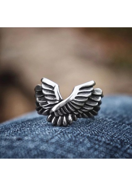 TS001460 316 L Gothic Cross Angel Wings Çelik Erkek Yüzük