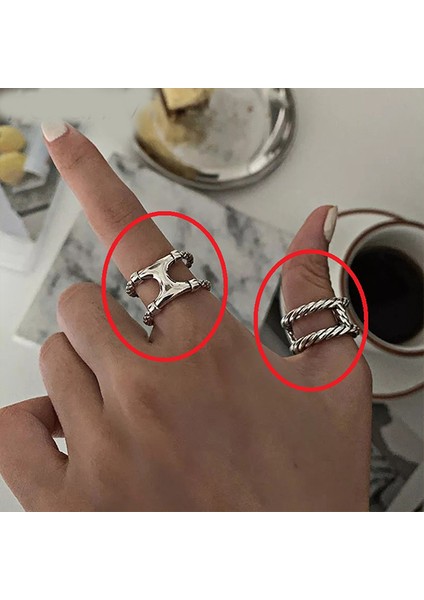 TS001309 3'lü Set 925 Ayar Gümüş Kadın Yüzük Ayarlanabilir