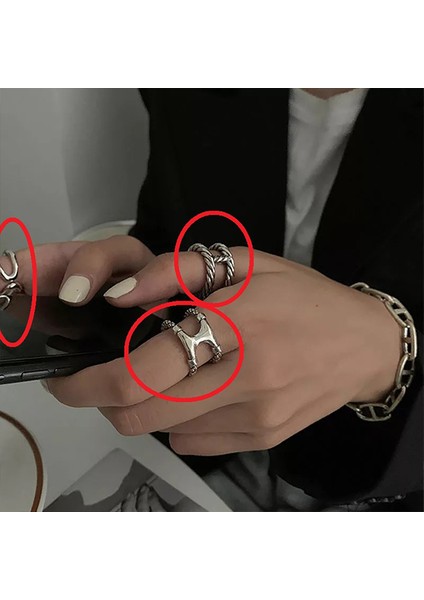 TS001309 3'lü Set 925 Ayar Gümüş Kadın Yüzük Ayarlanabilir fırsatları