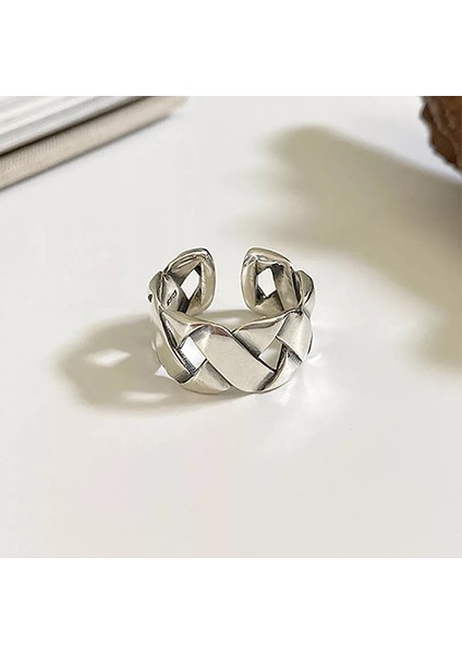 TS001306 Kalın Örgü 925 Ayar Gümüş Kadın Yüzük