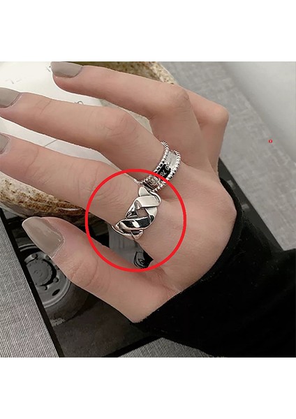 TS001306 Kalın Örgü 925 Ayar Gümüş Kadın Yüzük fiyatları