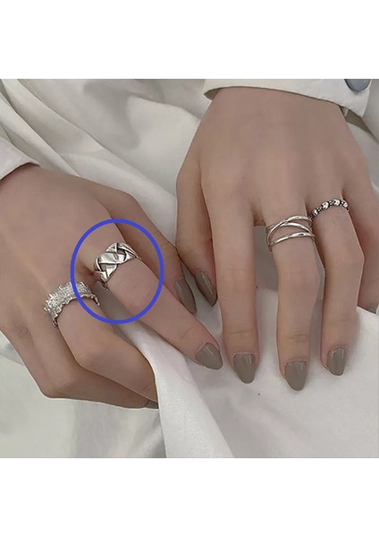 TS001306 Kalın Örgü 925 Ayar Gümüş Kadın Yüzük modelleri