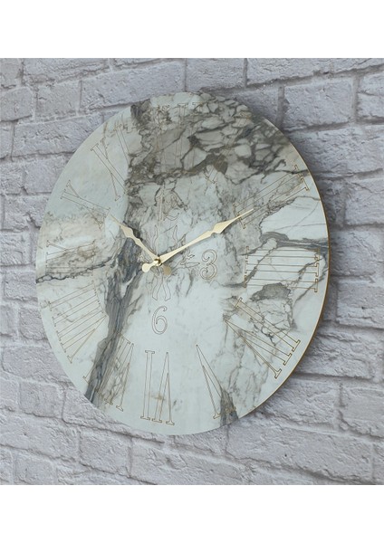 Mermer Desenli ,çizgi Rakamlı Duvar Saati Çap 50 cm fiyatları