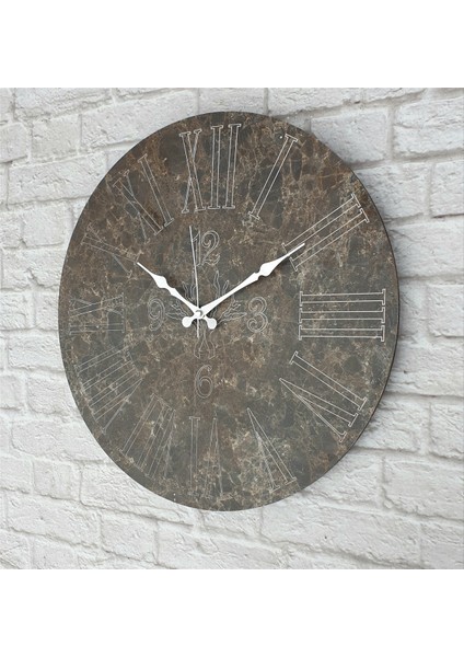 Mermer Desenli ,beyaz Çizgi Rakamlı Duvar Saati Çap 50 cm