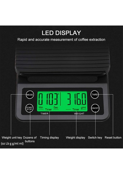 Tme 3 kg Zaman Ayarlı Hassas Kahve Terazisi Tartı 0.1gr Hassasiyet modelleri