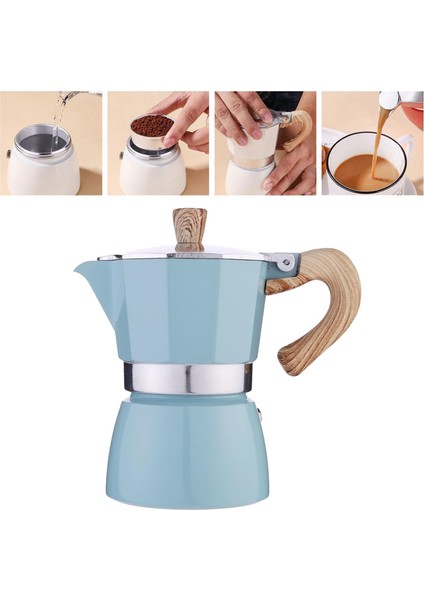 Klasik Stovetop Espresso Maker Espresso Kupası Moka Pot Gölü Mavi 150ML(Yurt Dışından)