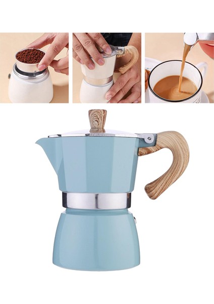 Klasik Stovetop Espresso Maker Espresso Kupası Moka Pot Gölü Mavi 150ML(Yurt Dışından)